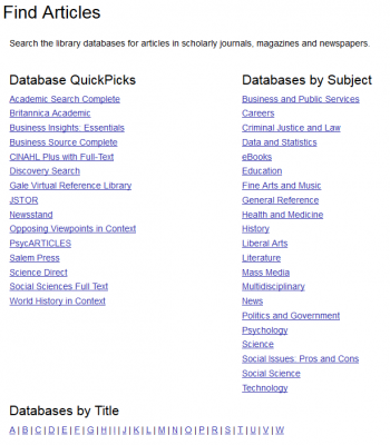 image of the Articles by Subject page