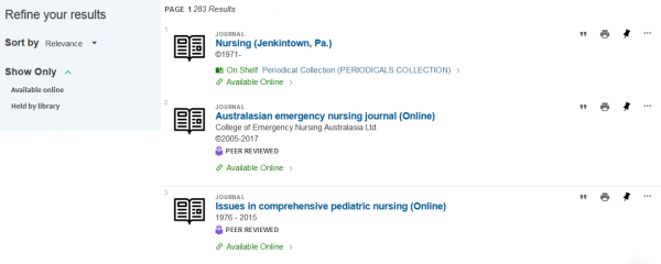 Image of title search results for nursing